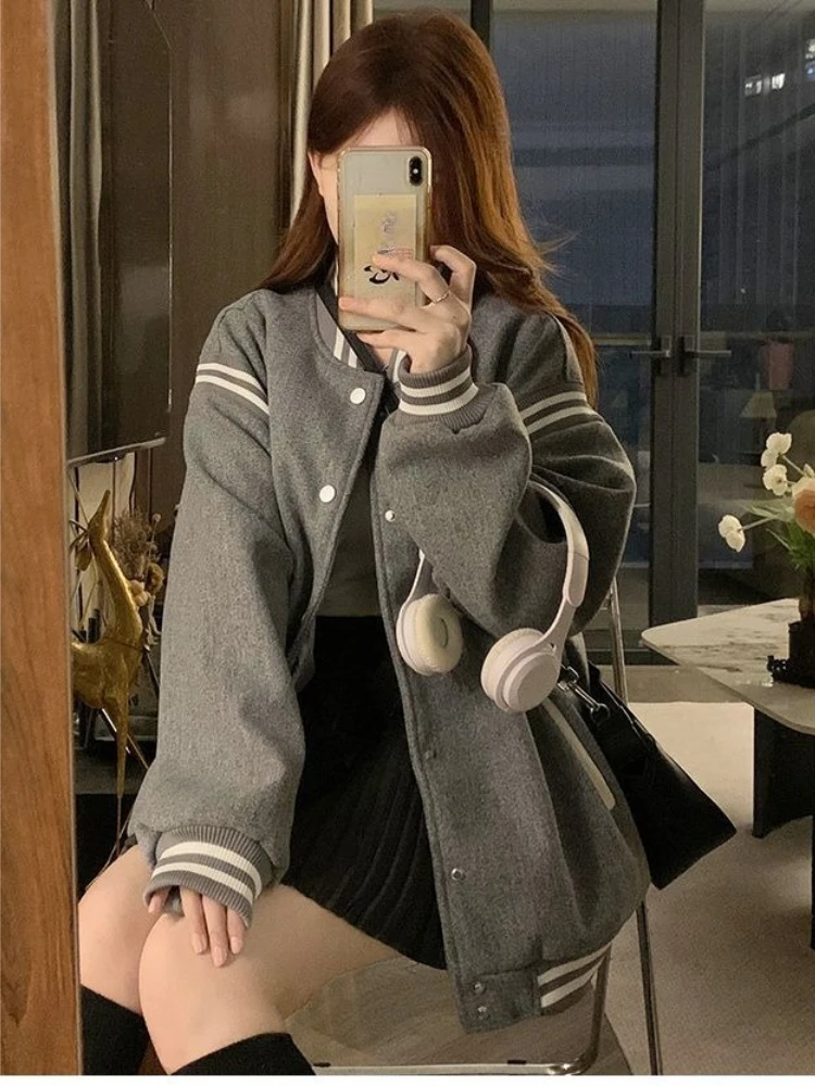 

​Embroidery Patchwork Baseball Jacket Vintage American Style Loose Preppy Jacket for Men Women​