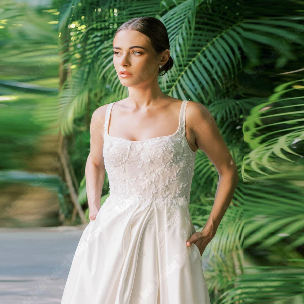 Vestidos De novia elegantes De línea a con cuello en V, Vestidos De novia De Princesa con estampado De flores De encaje dulce, Mangas De encaje personalizadas