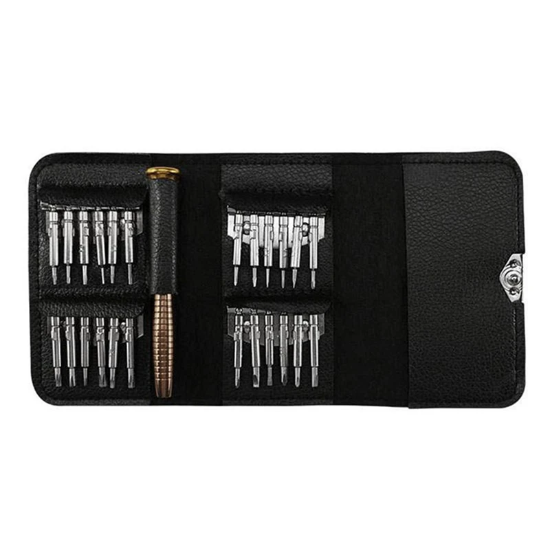 25-In-1 Multifunctional Leather Case Manual Screwdriver Bit Set Spare Parts Accessories Mobile Phone Notebook Maintenance Tool