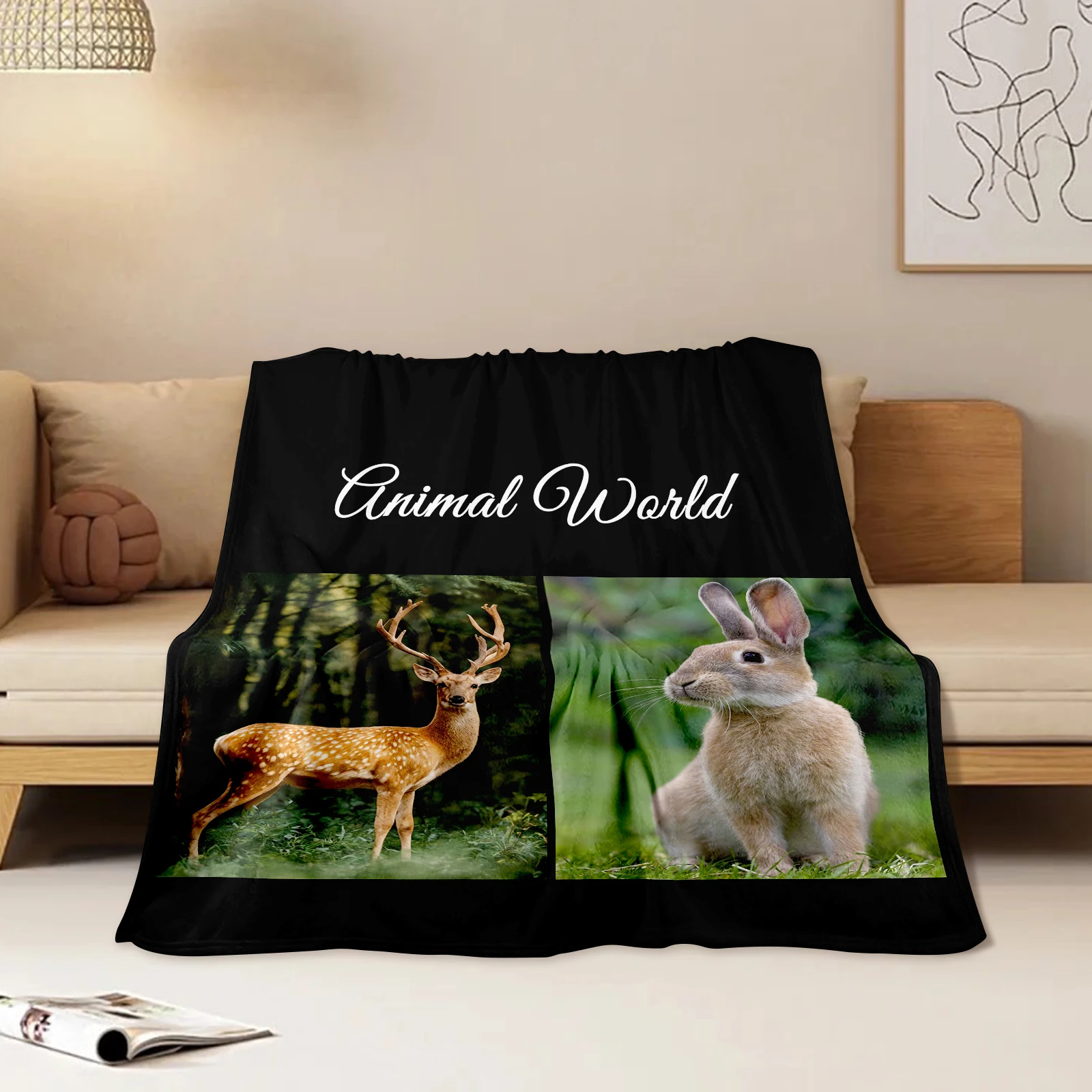 Spirit Animals Customizable Blanket Spirit Wild Deer And Rabbit Creative Gifts For Friends Family Sofa And Bedroom Office