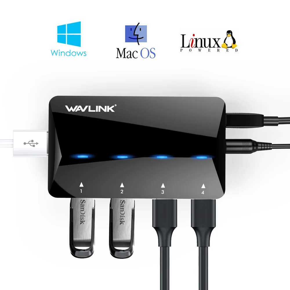 Wavlink 4-Port USB 3.0 Hub with 1 Smart Charging Port up to 2.4A Supports Microsoft Windows XP/Vista/7/8/10 & MAC 10.1 Above