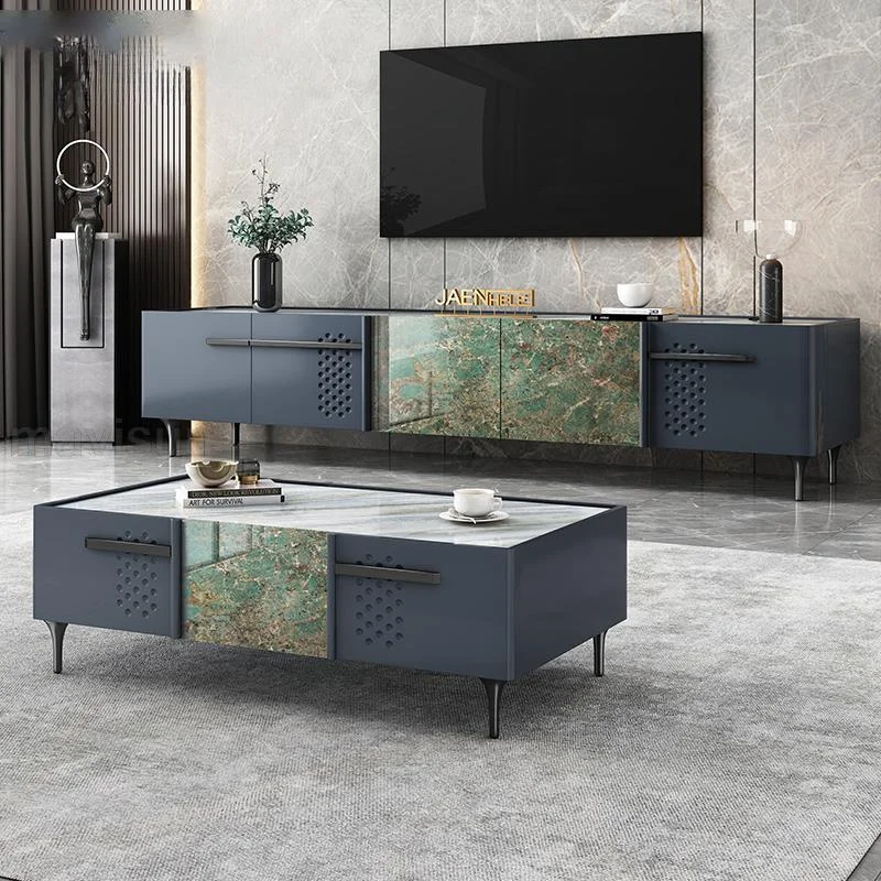 

Light Luxury Tv Cabinet And Coffee Table Combination Modern Villa Living Room Set Green Slate Locker New Chinese Furniture