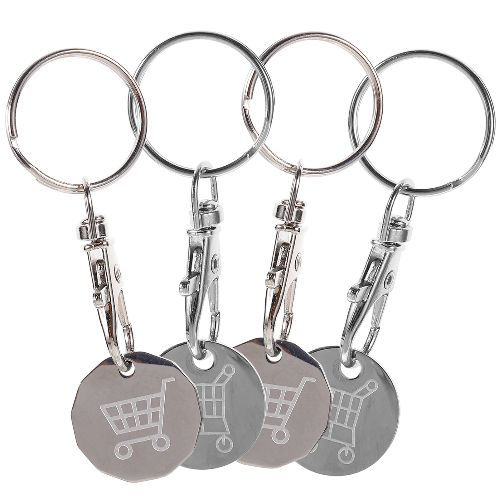 

4pcs Keychains Stainless Steel Shopping Trolley Token Keyring Chips for Cart Tokens Decorative Practical Daily Use Gifts