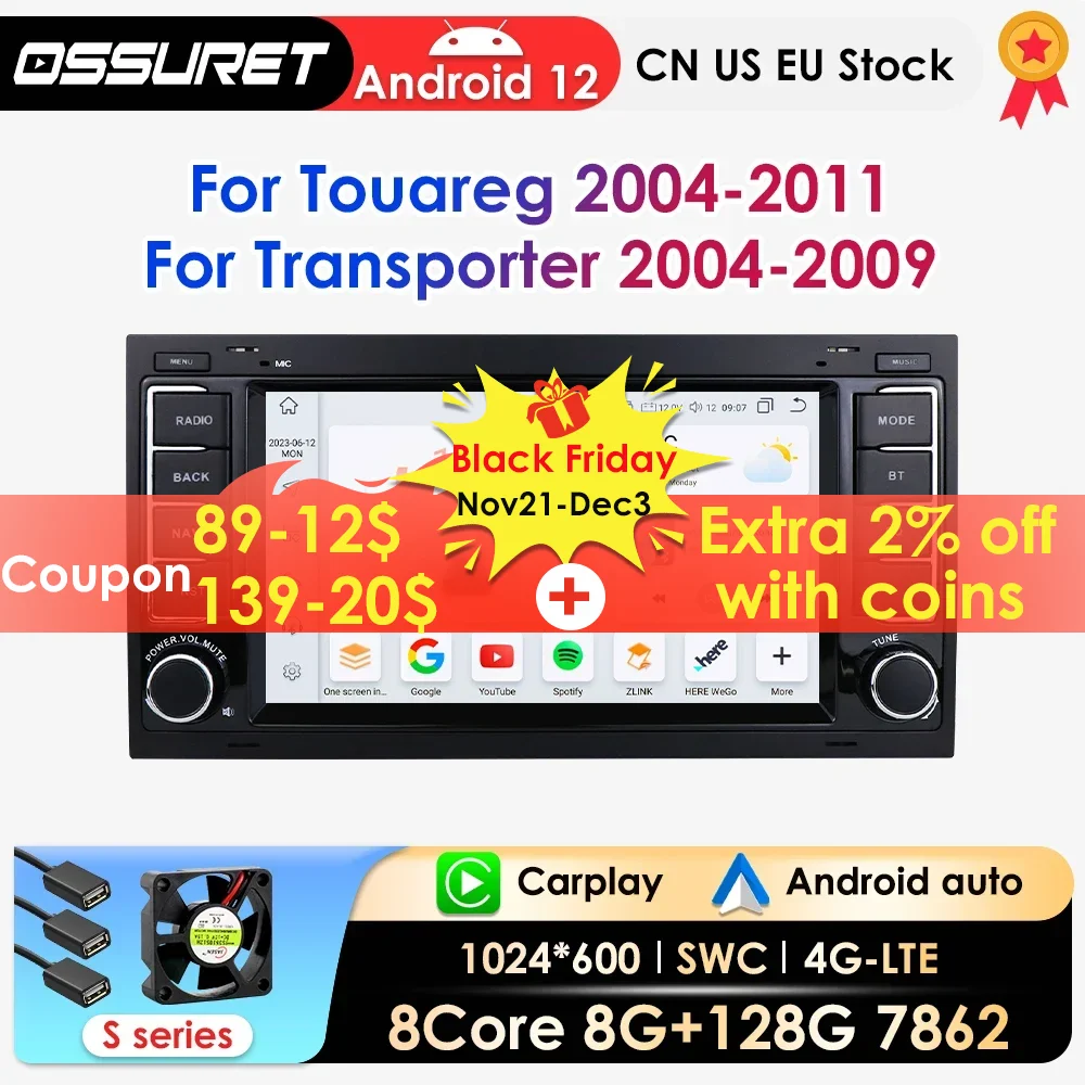 2 din Carplay Android Auto Radio for Volkswagen VW Touareg Multivan T5 Transporte 2004-2011 Car Multimedia GPS autoradio 7862