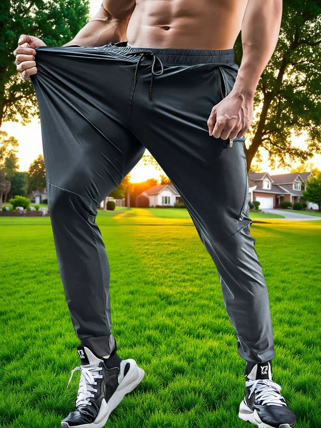 Sommerliche Outdoor-Hose aus Eisseide für Herren, dünne Freizeithose im koreanischen Stil, schnelltrocknend, elastische Beinpartie, eng anliegende Sporthose für Herren – Detail 13