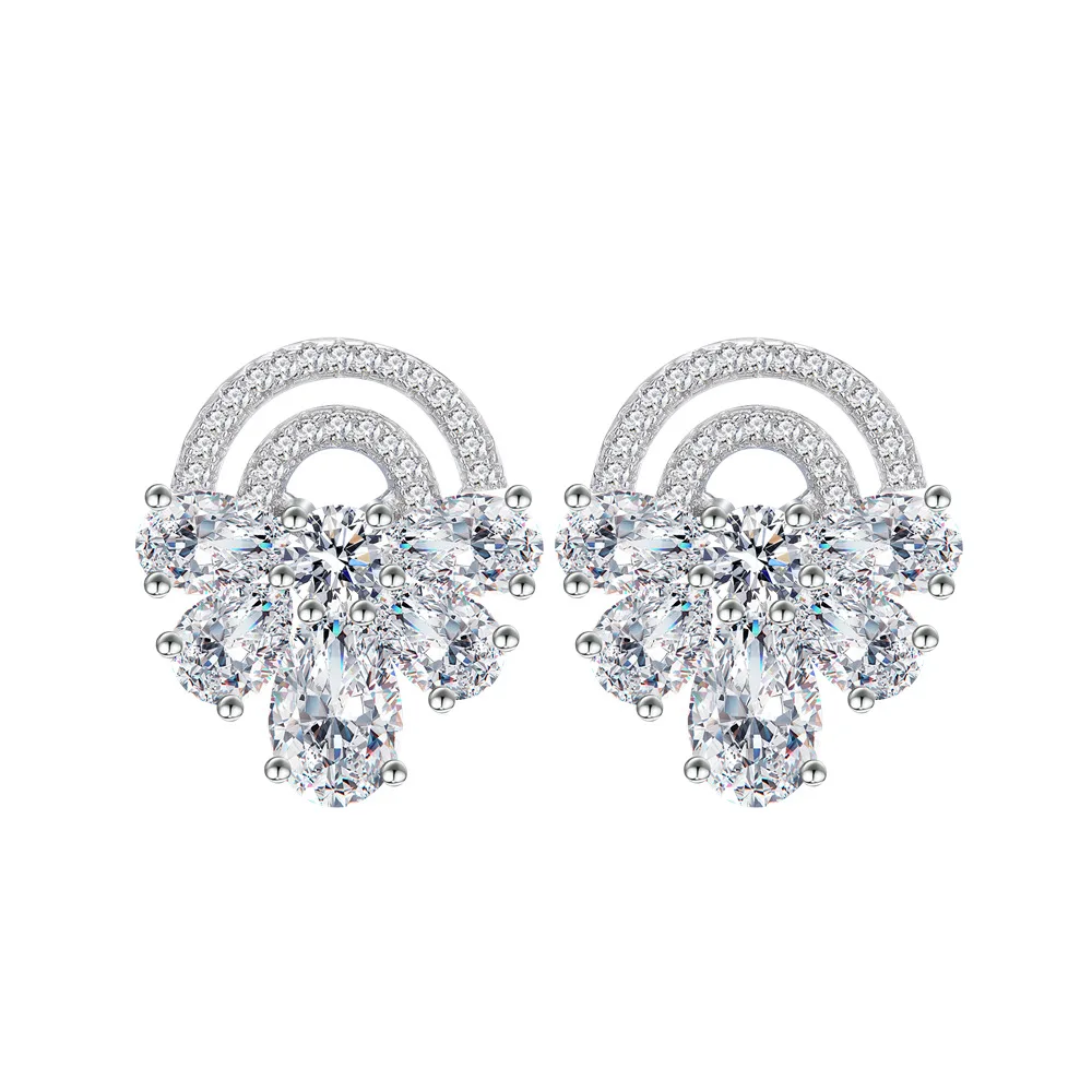 S925 Silver Semi-circular Diamond Studded Earrings for Women in Europe, America, Niche High-end Silver Jewelry