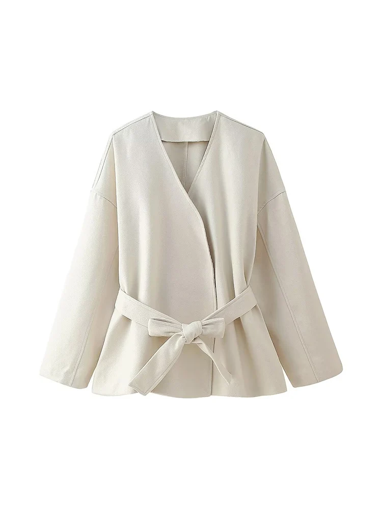 

Autumn buttonless jacket European goods tie placket long sleeve commuting fashion simple jacket high-grade tops for women