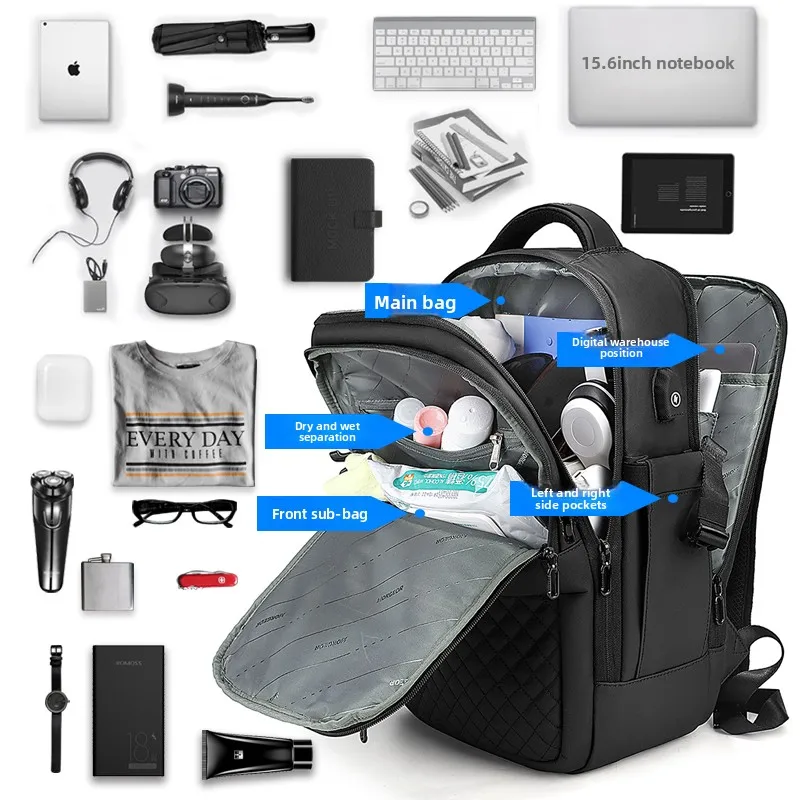 Commuting, business travel, waterproof large-capacity backpack, laptop backpack with usb interface, aviation bag