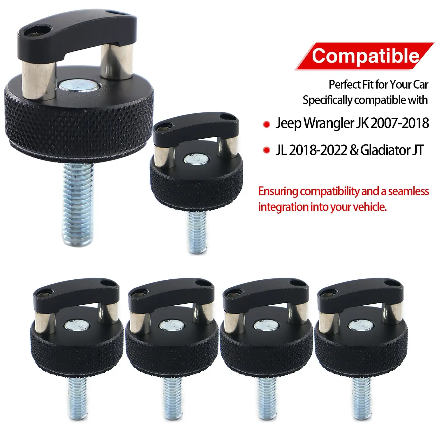 6X Aluminum Hard Top Quick Removal Fastener Thumb Screw For 2007-2018 Jeep Wrangler JK 2DR And Unlimited 4DR