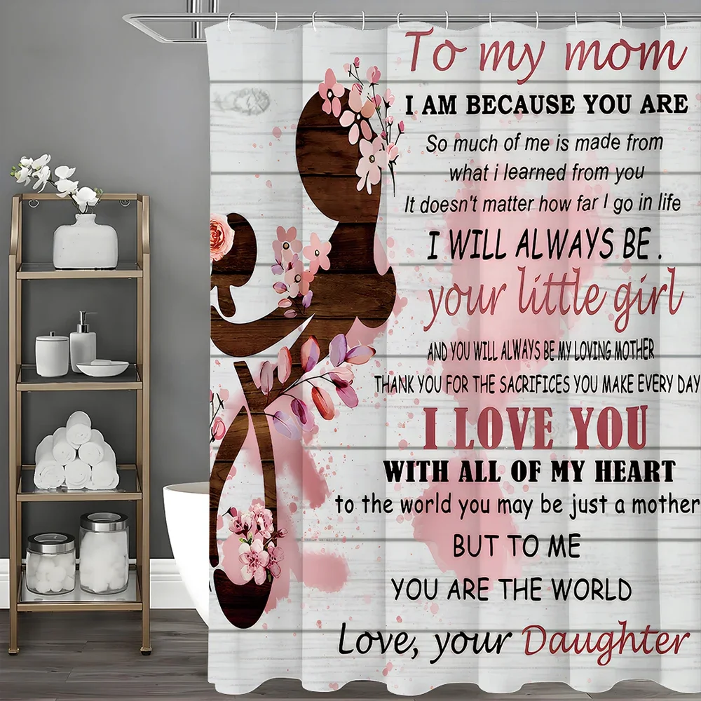 

Happy Mother's Day Bible Quotes Floral Woodgrain Shower Curtain, Bathroom Decorative Shower Curtain, Waterproof Shower Curtain w
