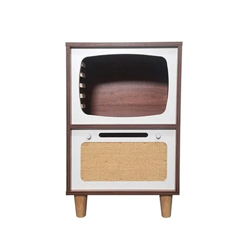 Creative solid wood cat shared bedside cat cabinet, retro TV cat nest sisal bed