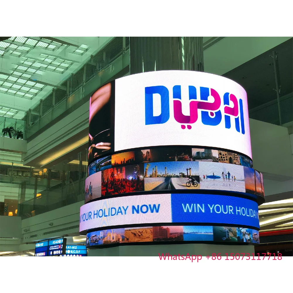 P1.8 P2.5 2.5mm 풀 컬러 실내 원형 기둥 LED 디스플레이 월 360도 곡선형 LED 스크린 패널