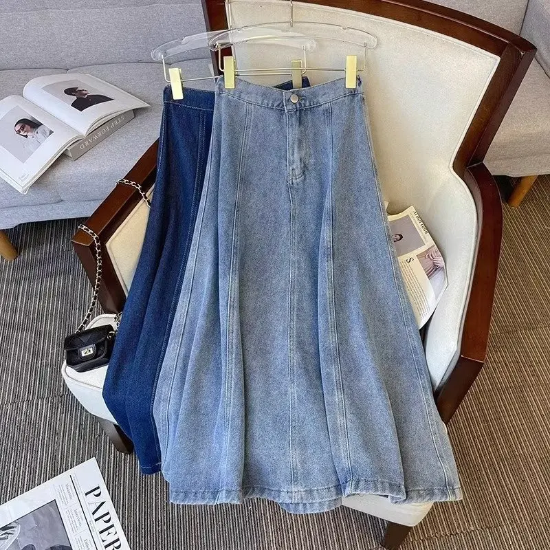 Women's High Waist Denim Maxi Skirt Fall A-Line Long Jeans Skirt S-3XL