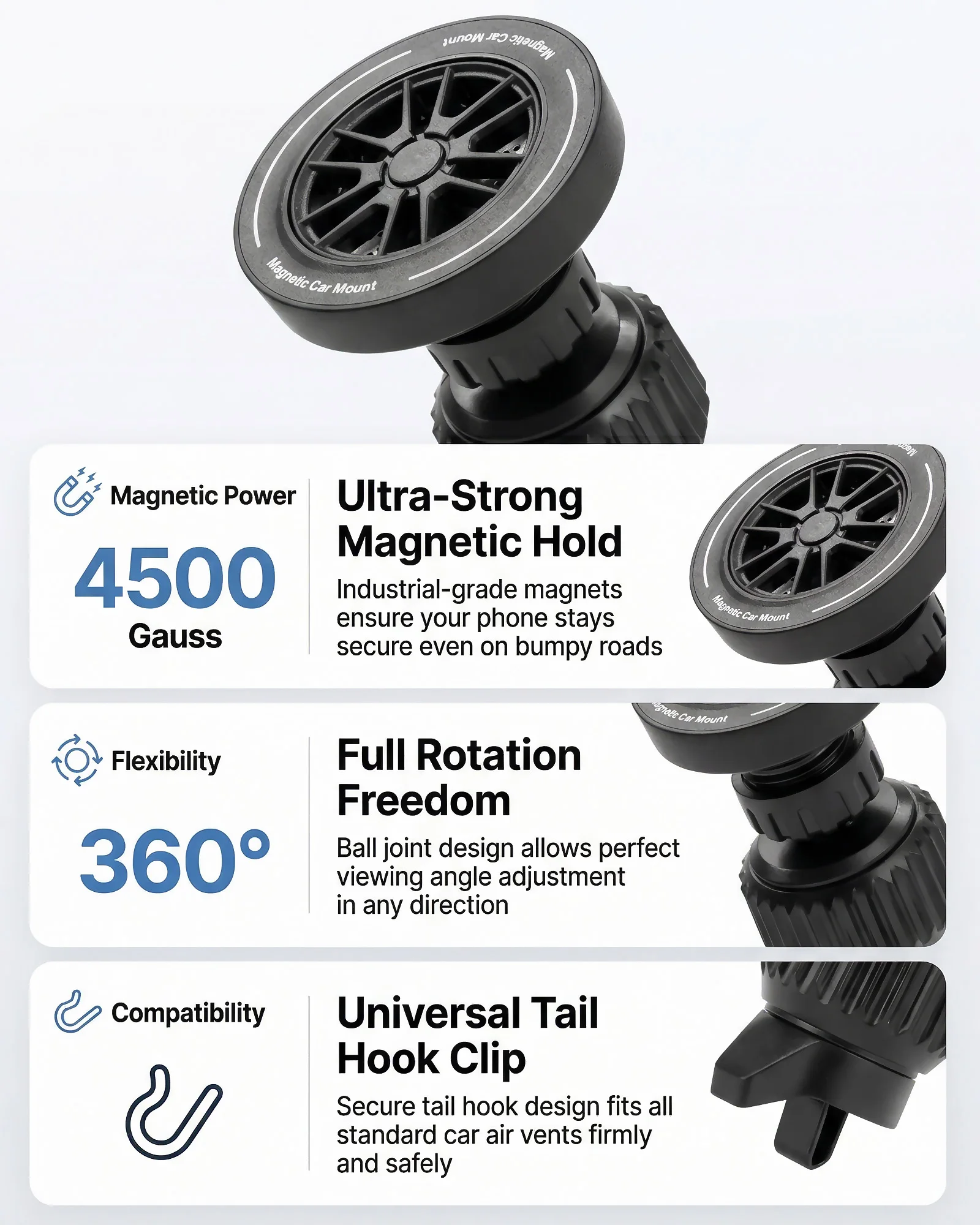 Maßgefertigte Magnetische Handyhalterung mit Luftstromkühlung für VW Tiguan 2024 2025 2026 2027 Tayron, 360° Drehbar ° Schwenkbare Telefonhalterung – Detail 12