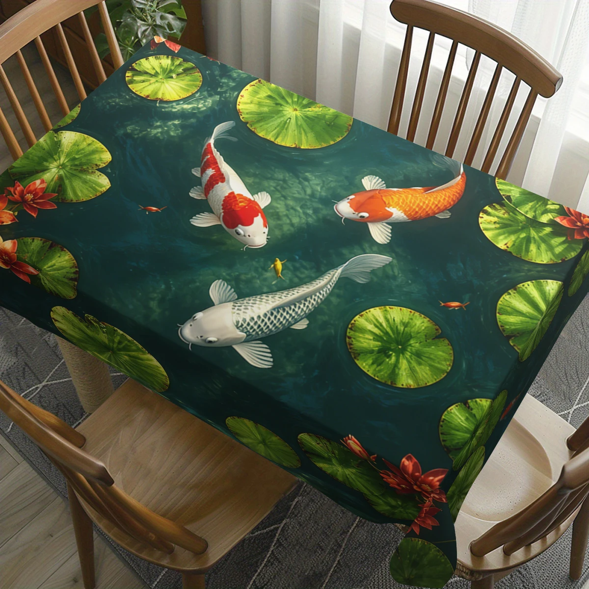 Art Portrait and Lily Floral Polyester Tablecloth - Decorative Dining Table Cover, Stylish Home Dining Room Table Decoration