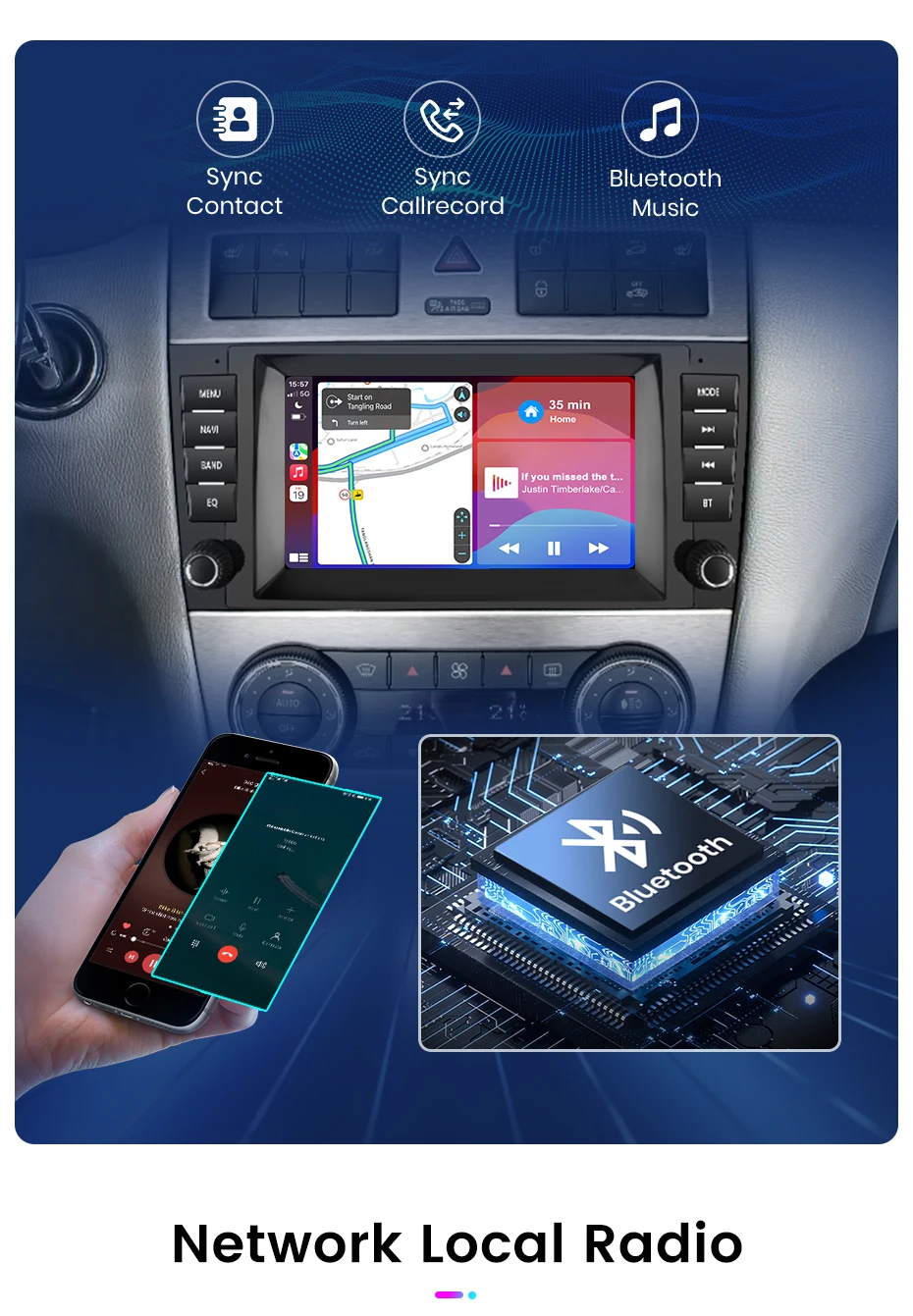 Junsun Android Auto Radio Für Mercedes Benz C-Klasse W203 CL203 CL203 CLK W209 CLS W219 2004-2011 CarPlay auto Multimedia GPS 2din – Detail 15