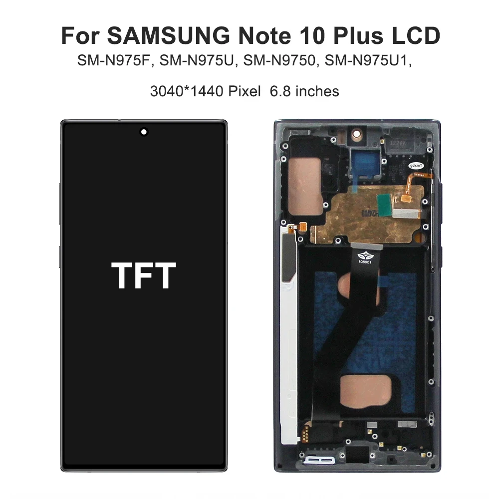 AMOLED TFT Screen for Samsung Galaxy Note10+ N975F N976F Lcd Display Touch Screen with Frame for Note 10 Plus 5G smartphone lcd.