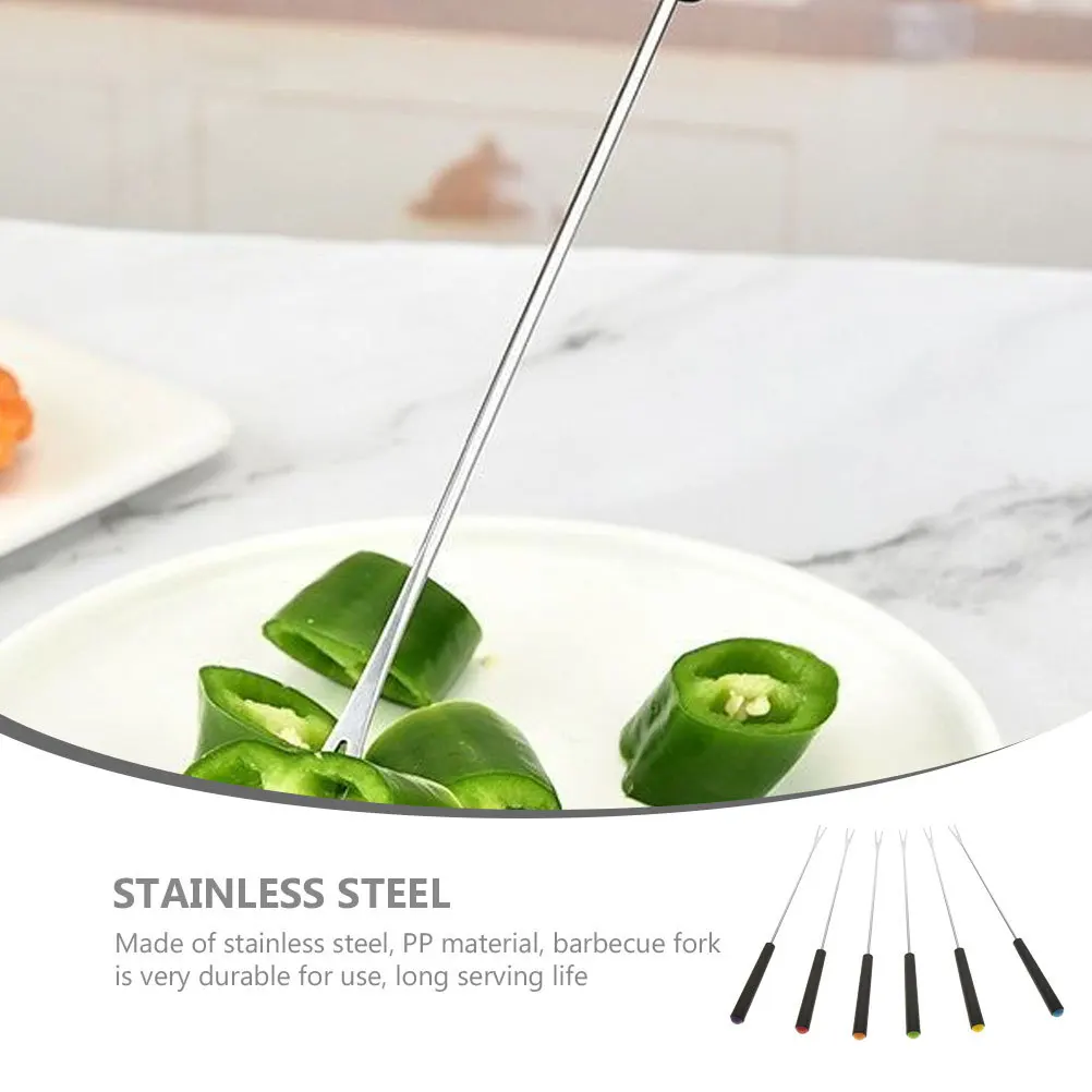 

6Pcs Stainless Steel Bbq Fork Set Practical Outdoor Roasting Meat Fork Portable Grill Tool for Camping Grill Skewers