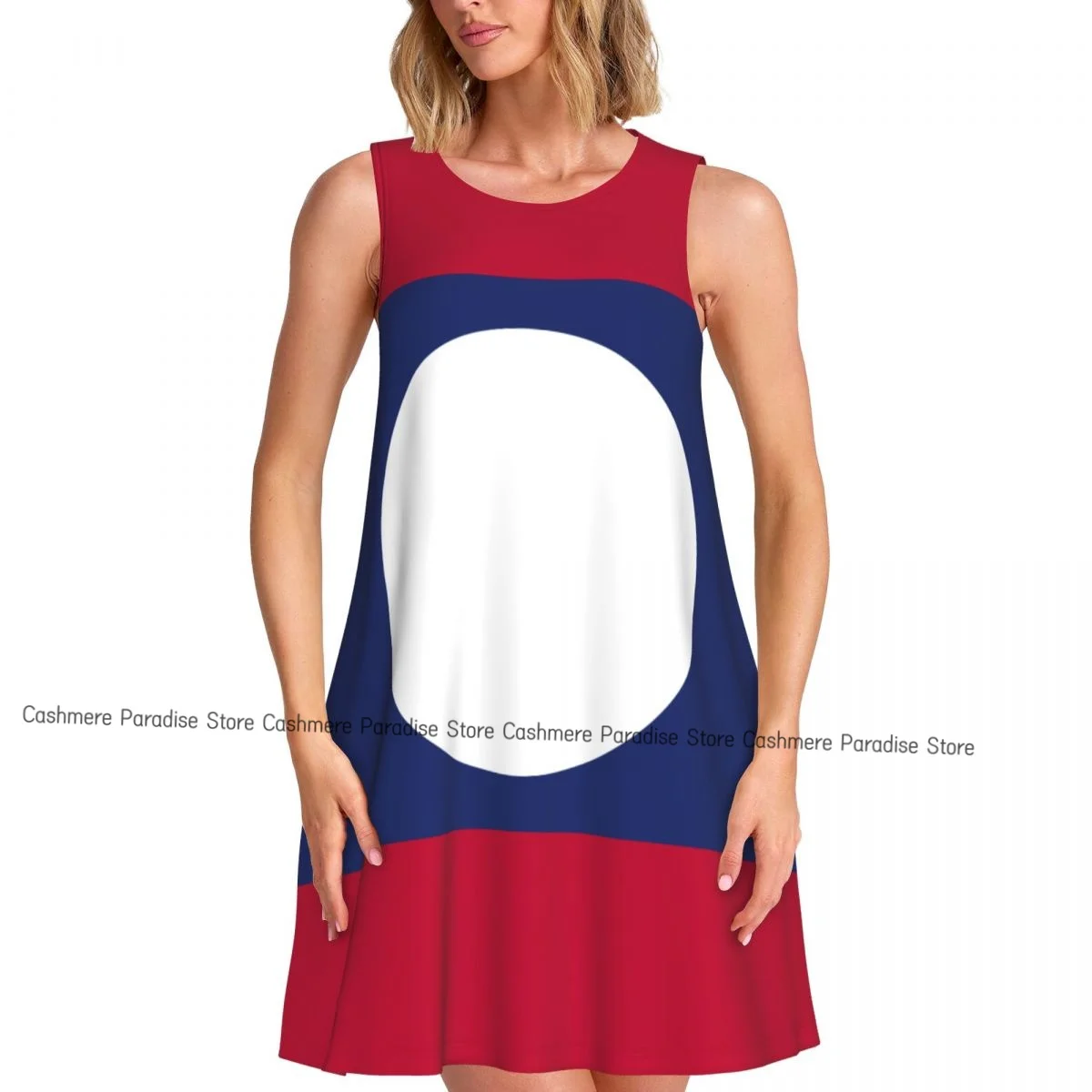 Women's Dress Laos Flag Summer Casual T Shirt Dresses Beach Cover up Tank Dress