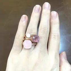 3Pcs/Set Classic Ring Set Three Size Stone Candy Color Crystal Ring Stacked Rose Gold Plated Nudo Ring Inlay Zircon Jewelry