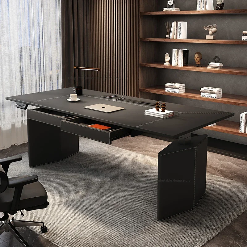 Modern Electric Designed Height-Adjustable Desk Standing Computer Desk Workbench Creativity Khaki Home Office Furniture FYCD