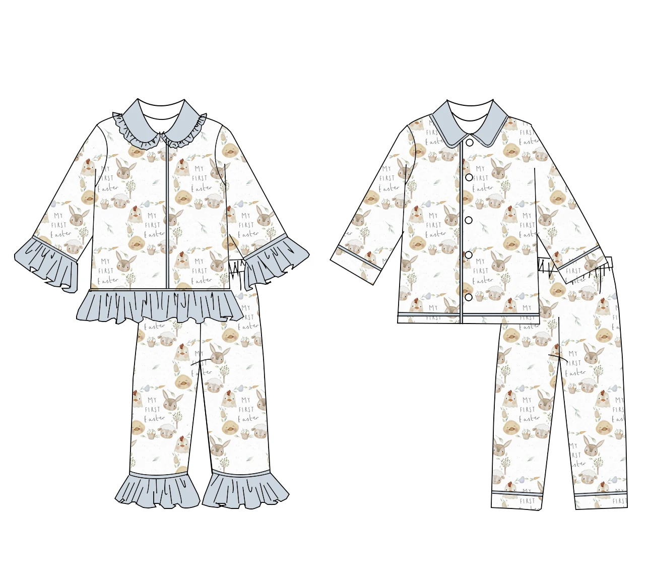 Boutique Toddler Boys Girls Easter Outfit Baby First Easter Set Easter Egg Long Sleeve Sleepwear Clothes view 4