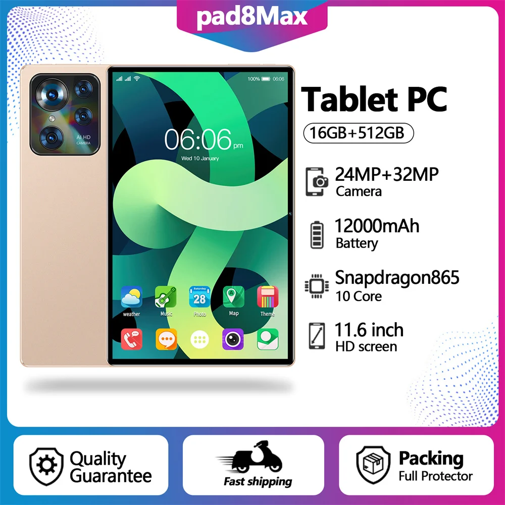 

2025 New Original Pad 8 Max Tablet 11.6inch 12000mAh Android Tab 4G 5G Dual SIM WIFI HD Screen Children's Tablets Kids Tablet PC
