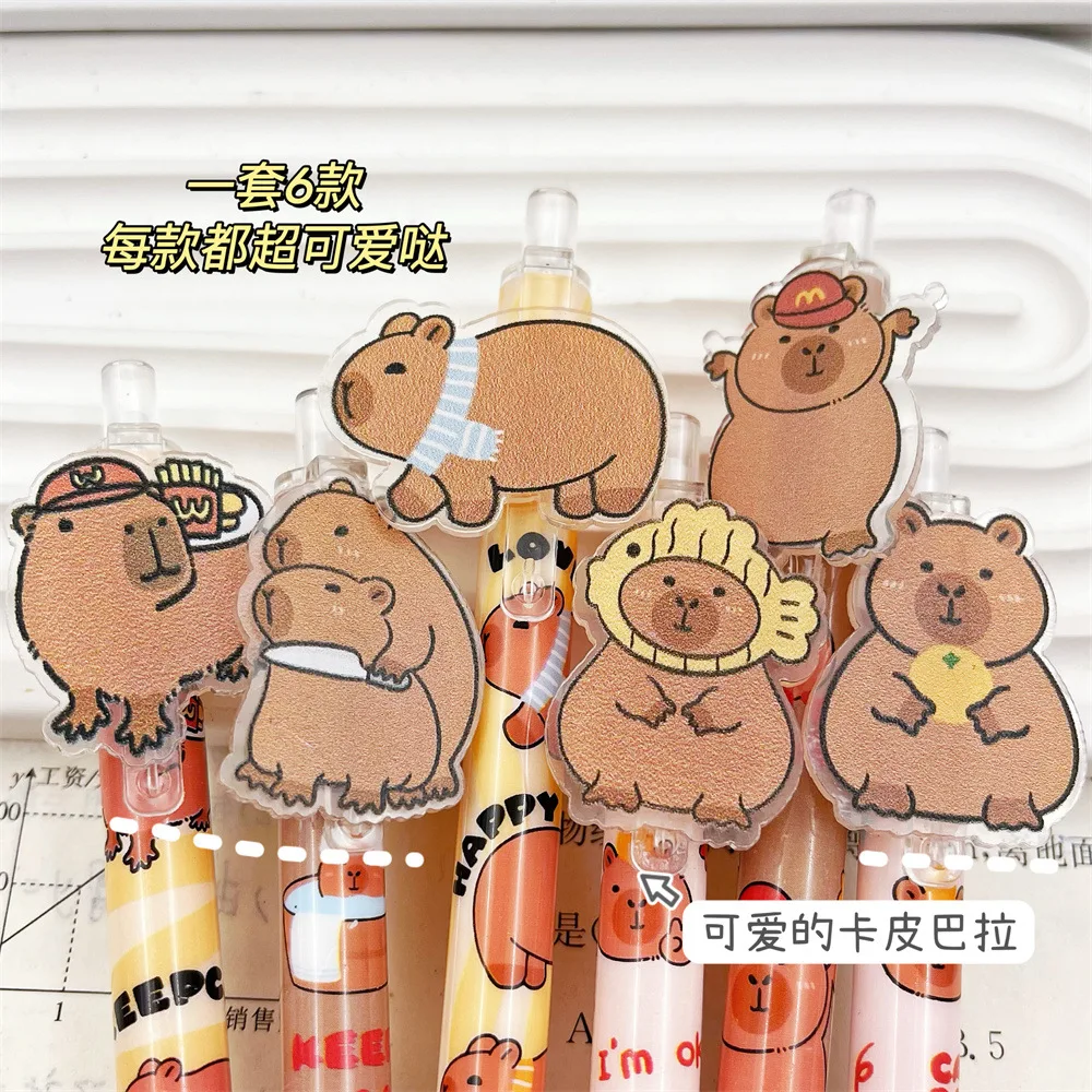 48pcs new Capybara gel pen 0.5mm black cartoon cute high-value press pen patch limited student stationery wholesale