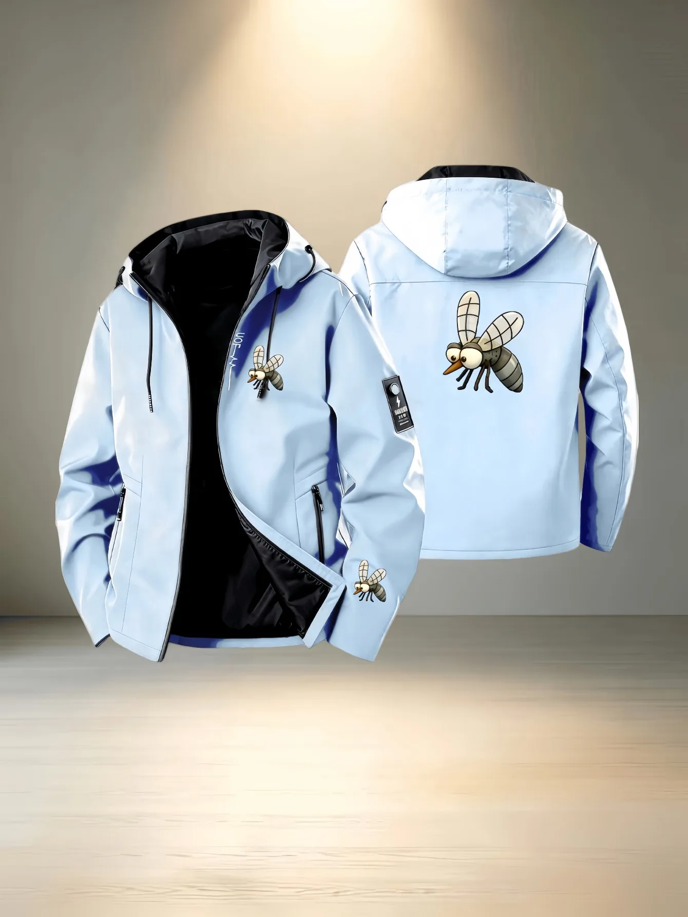 Printed hooded jacket, men's four-season lightweight outdoor jacket, zipper design multi-function pocket, casual sport style