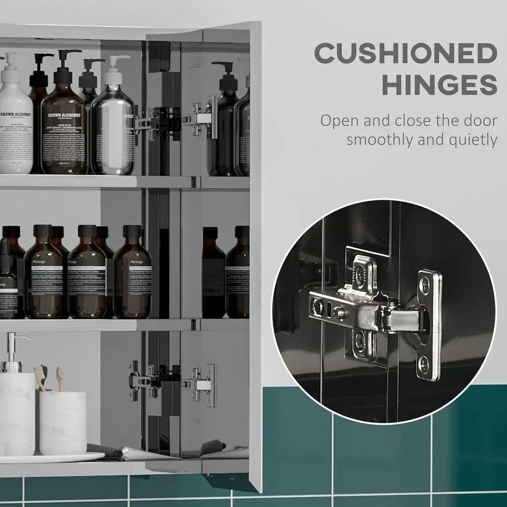 21 x 24 Silver Wall-Mounted Medicine Cabinet with Hinged Mirror Door and Storage Shelves