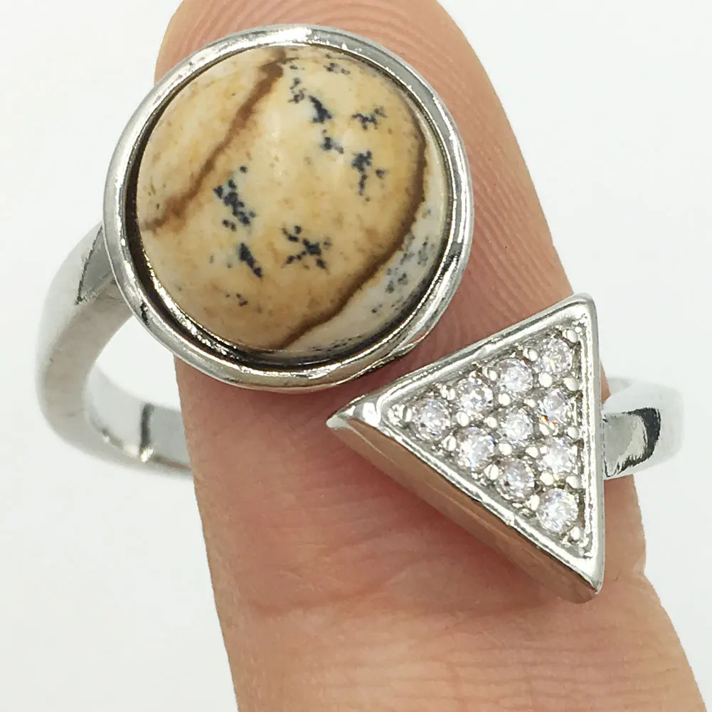Tiger Eye Howlite Crystal Opal Goldstone Blue Sand Jaspe  Triangle Round Bead Ring  7~12