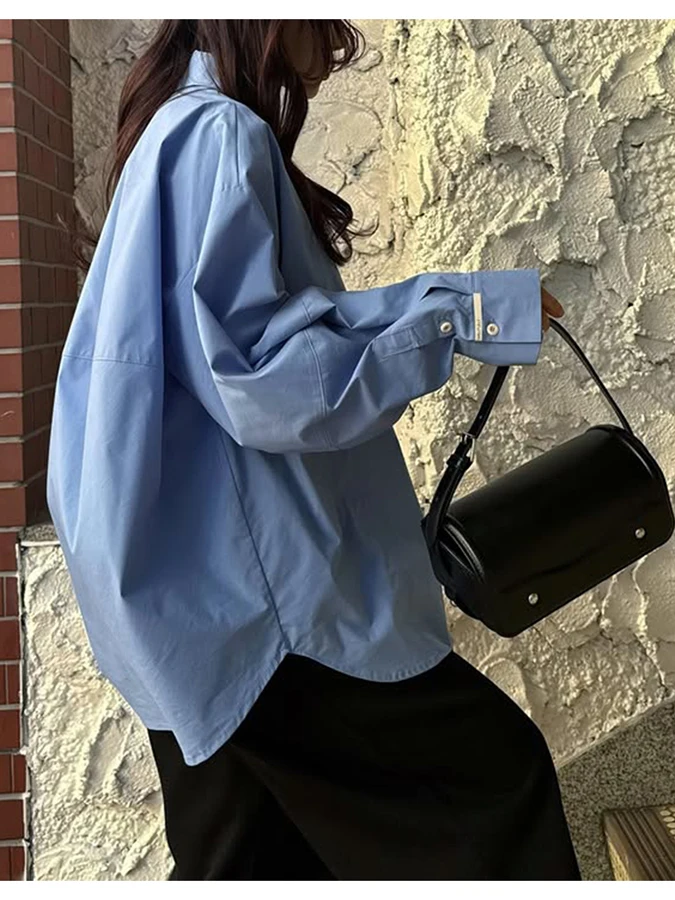 

Slimming Effect Japanese Design Commute OL Loose Long Sleeve Lantern Sleeve Shirt Pure Color Women's Casual Fashion Top