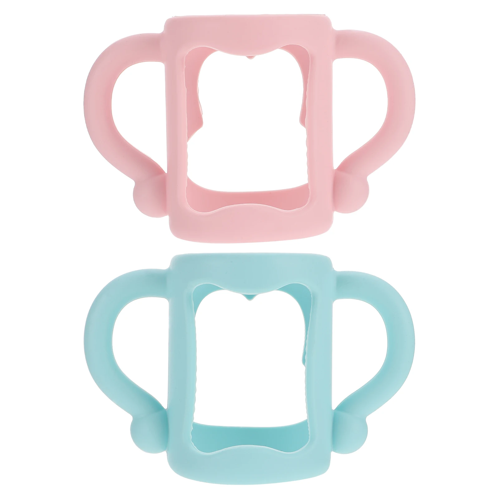 

2 Pcs Universal Silicone Baby Bottle Protective Handles Pink Light Blue Non Slip Grip Bottle Holder For Baby Durable