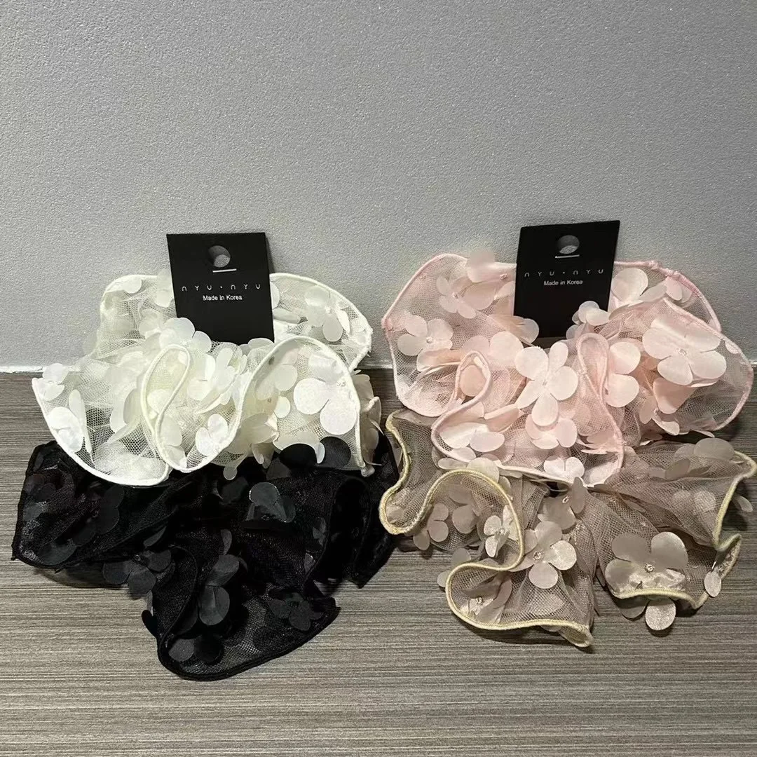 Fashion Three-dimensional Flower Gauze Wave Scrunchies Hair Accessories 2023 Korean Large Hair Band Ponytail Female Headwear