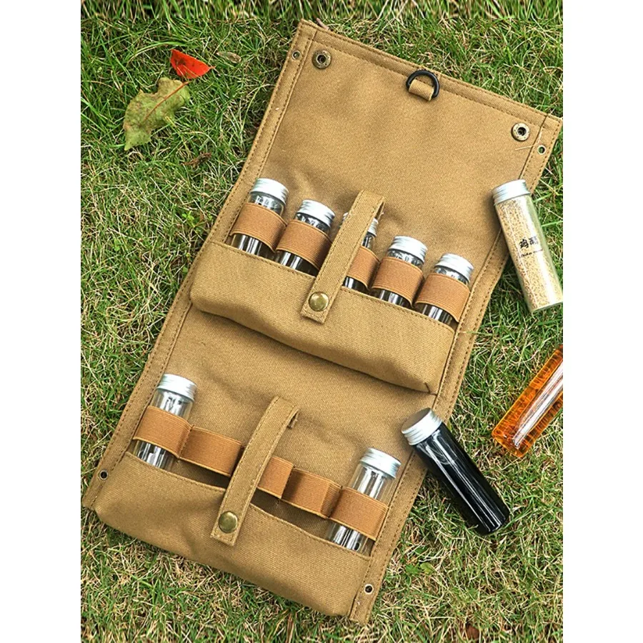 

Outdoor Portable Seasoning Bottle Camping Picnic Camping Storage Bag Canvas Seasoning Bag