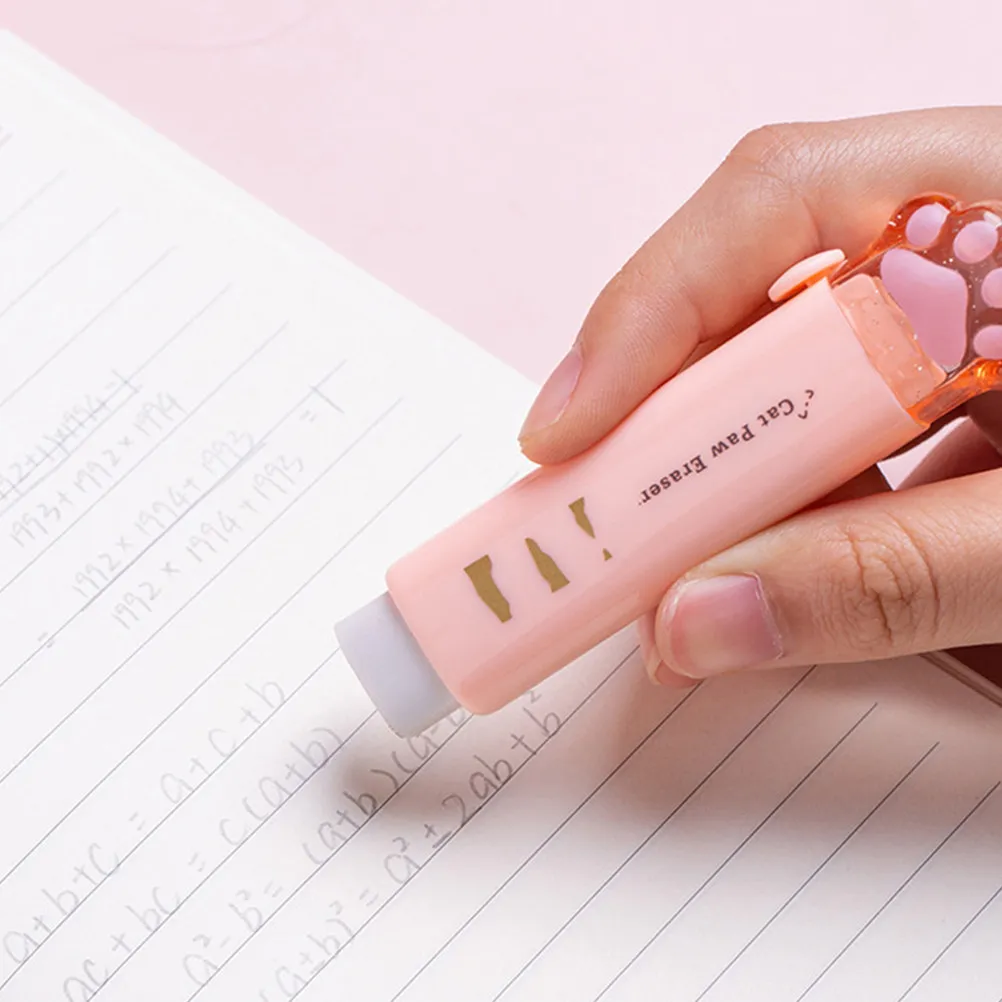 Cat Paw Retractable Eraser 3 Piece Set Cute Compact Pencil Erasers for Students School Office Stationery