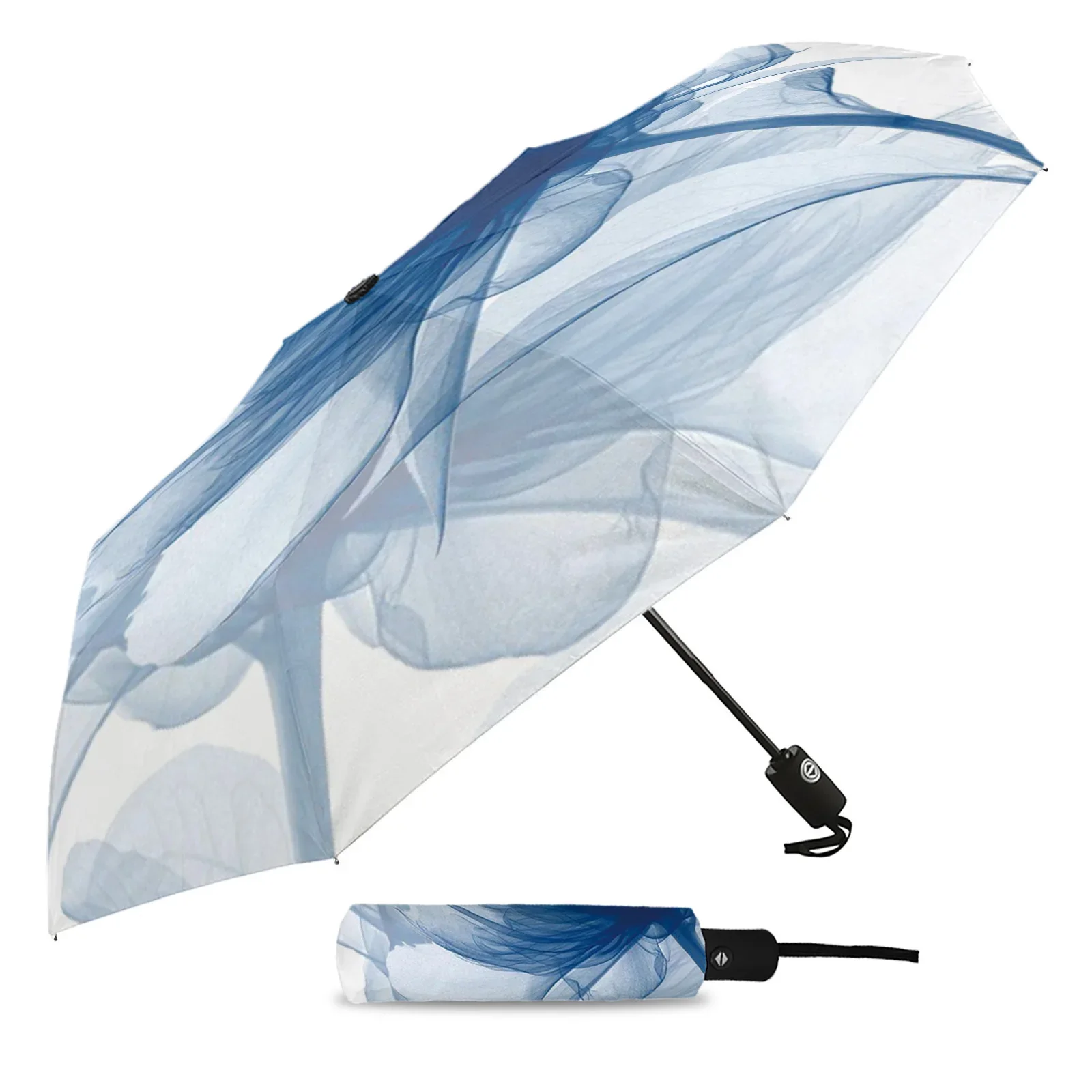 Flowers Blue Painting Hazy Rain Foldable Umbrella for Women Males Eight Strands Sunny Umbrella Fully-automatic Umbrella