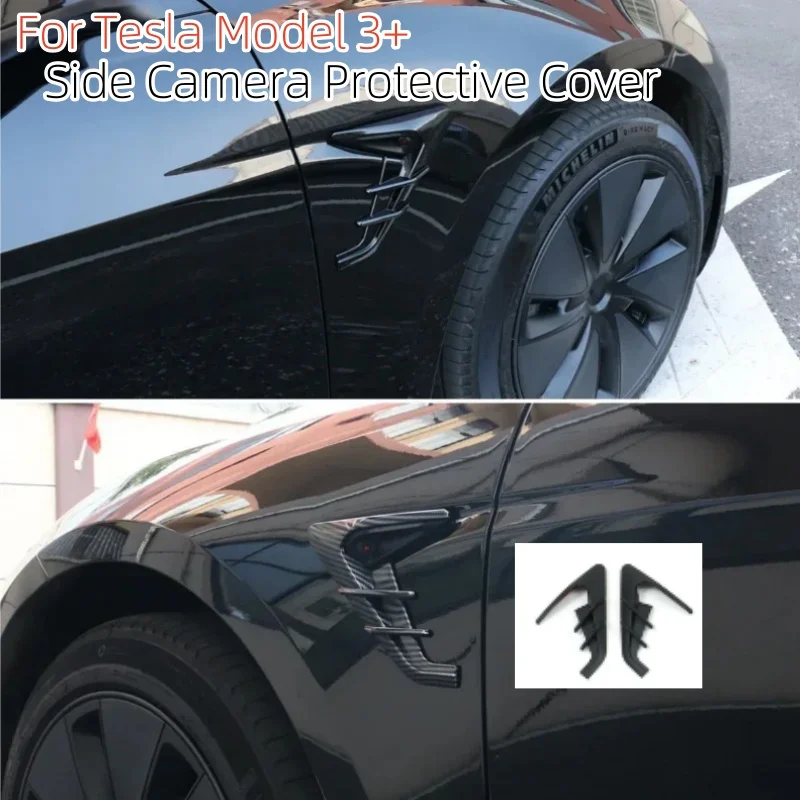 2pcs For Tesla Model 3+ Highland 2024 Car Side Wing Panel Cover Spoiler Thunder Side Sign Carbon Fiber Dust Cover Camera Flanks