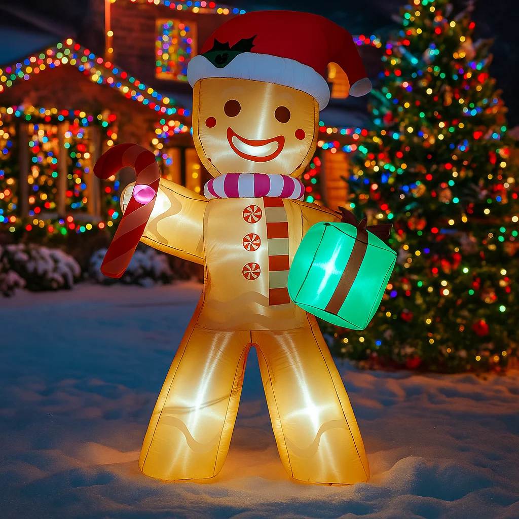 ของตกแต่งคริสต์มาสขนาด 7.8 ฟุต ตุ๊กตาคนขนมปังขิงเป่าลมรูปแท่งลูกกวาด ของประดับตกแต่งบ้านและสวน พร้อมไฟ LED ของตกแต่งคริสต์มาส
