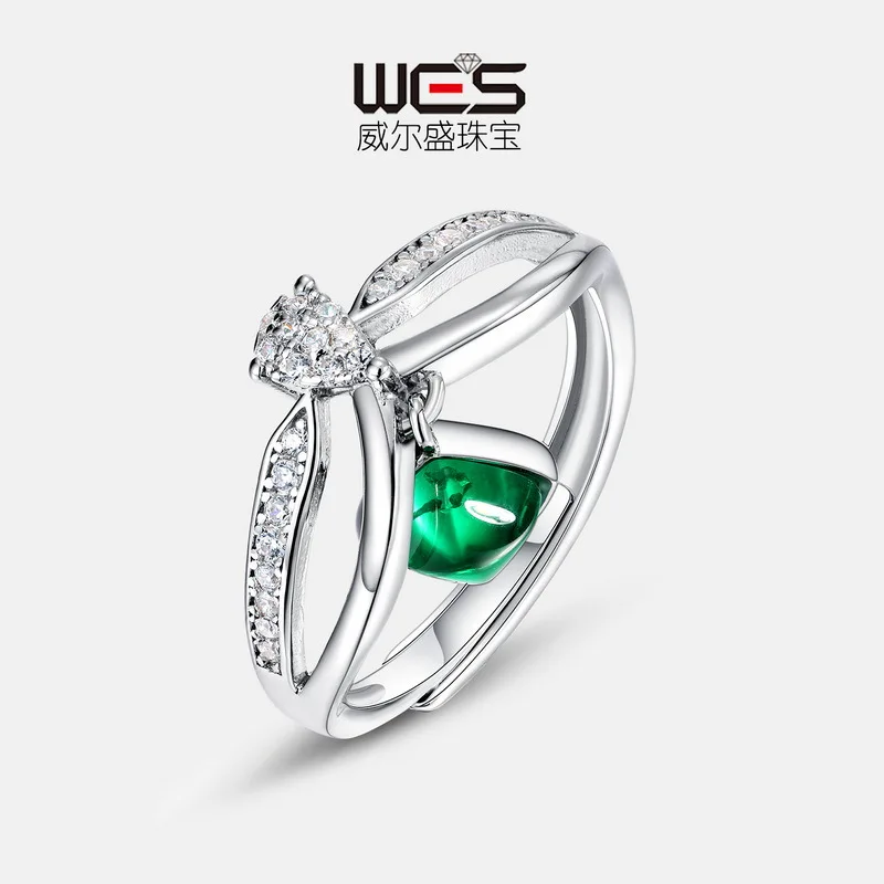 18K Gold Inlaid with Colored Baby Stones PT950 Platinum Cultured Emerald Ring for Women Full of Diamonds and High-end Feel