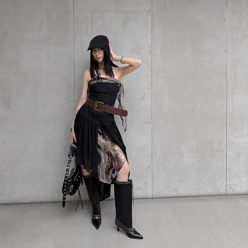 Fashionable and Versatile Hot Girl Pointed Toe Strap Set High Boots 2026 New Slim Large Tube Circumference Splicing High Heels