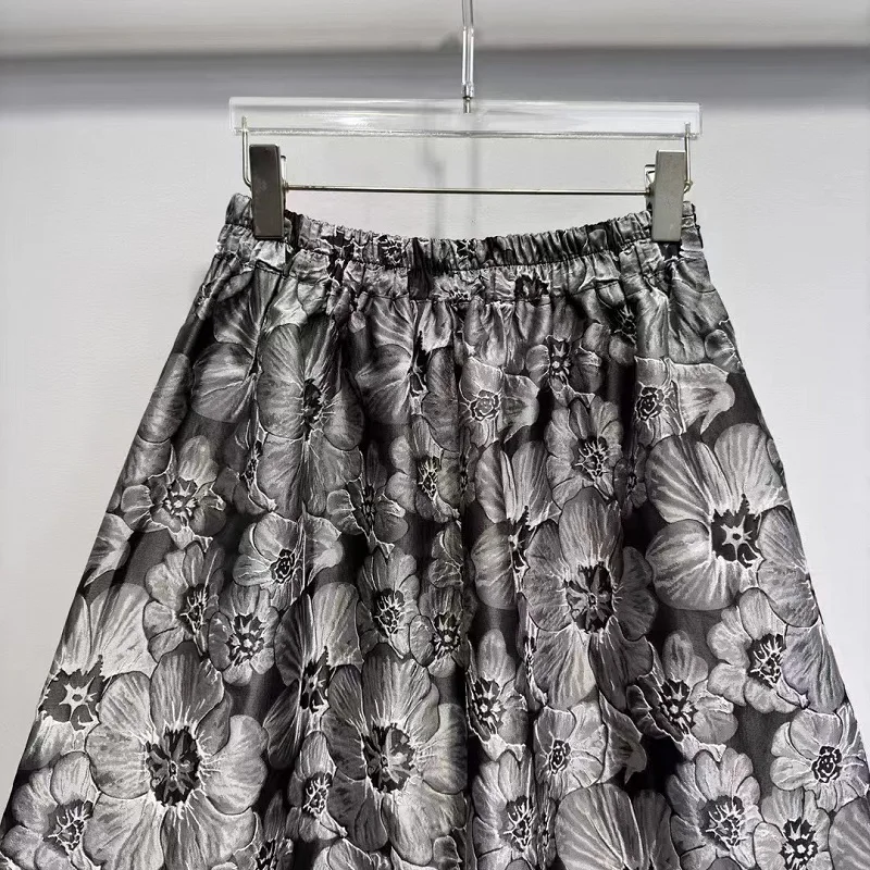 Nieuwste Mode Rok 2023 Lente Vrouwen Vintage Jacquard Prints Hoge Taille Lange Groen Zwart Grijs Elegante Partij Jurk Rokken XL