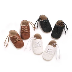 Tie one's shoes Newborn Baptist Shoes New Leather Gentleman Shoes Anti-slip Soft Bottom Indoor Baby Boys and Girls Casual Shoes
