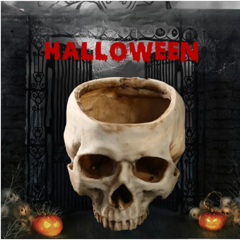 Resin Skull Crafts Skull Head Flower Pot Halloween Props Garden Ornaments Home Decoration Garden Decoration Halloween Decoration