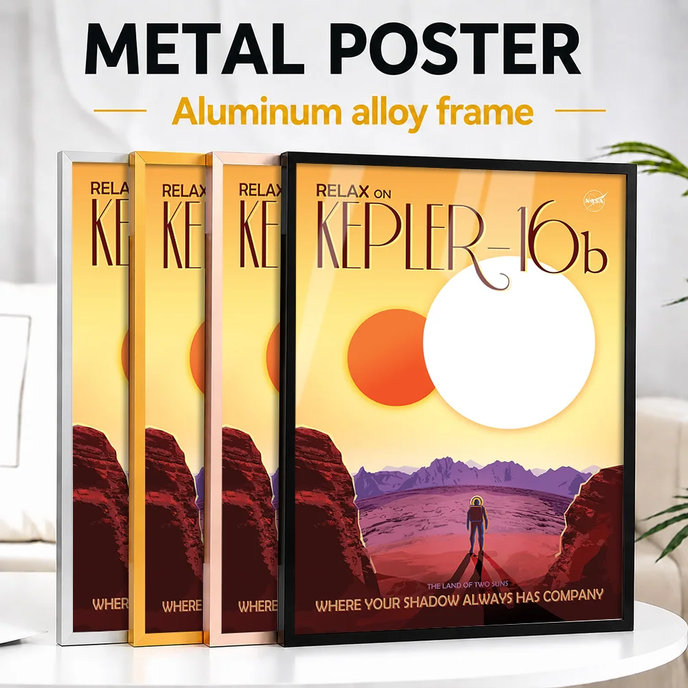 Kepler-16b Cosmic Travel Framed Metal Print Customized Photo Celestial Science Style Wall Art For Study Premium Collector Gift