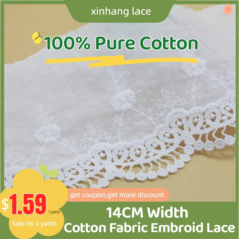 

3yards 14cm white 100% cotton embroidery lace french lace ribbon fabric guipure diy trims warp knitting sewing Accessories#3318