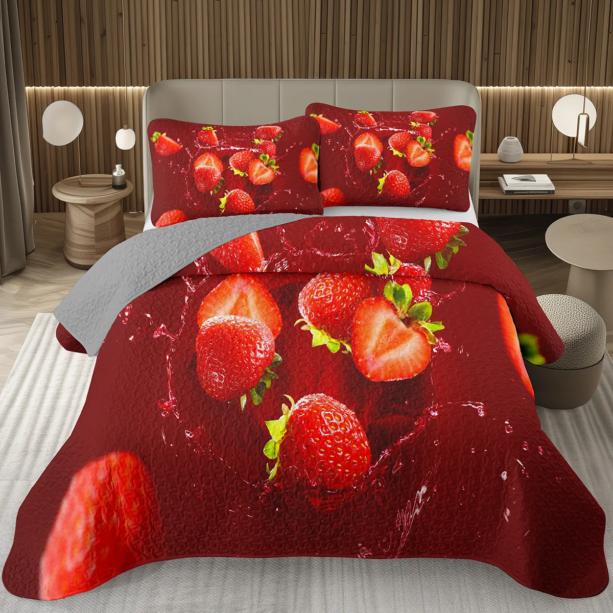 

Strawberry Bedspread Kawaii Fruit Coverlet Twin Queen Cute Strawberries Print Quilted Bedding Set for Girls Teen Bedroom Decor