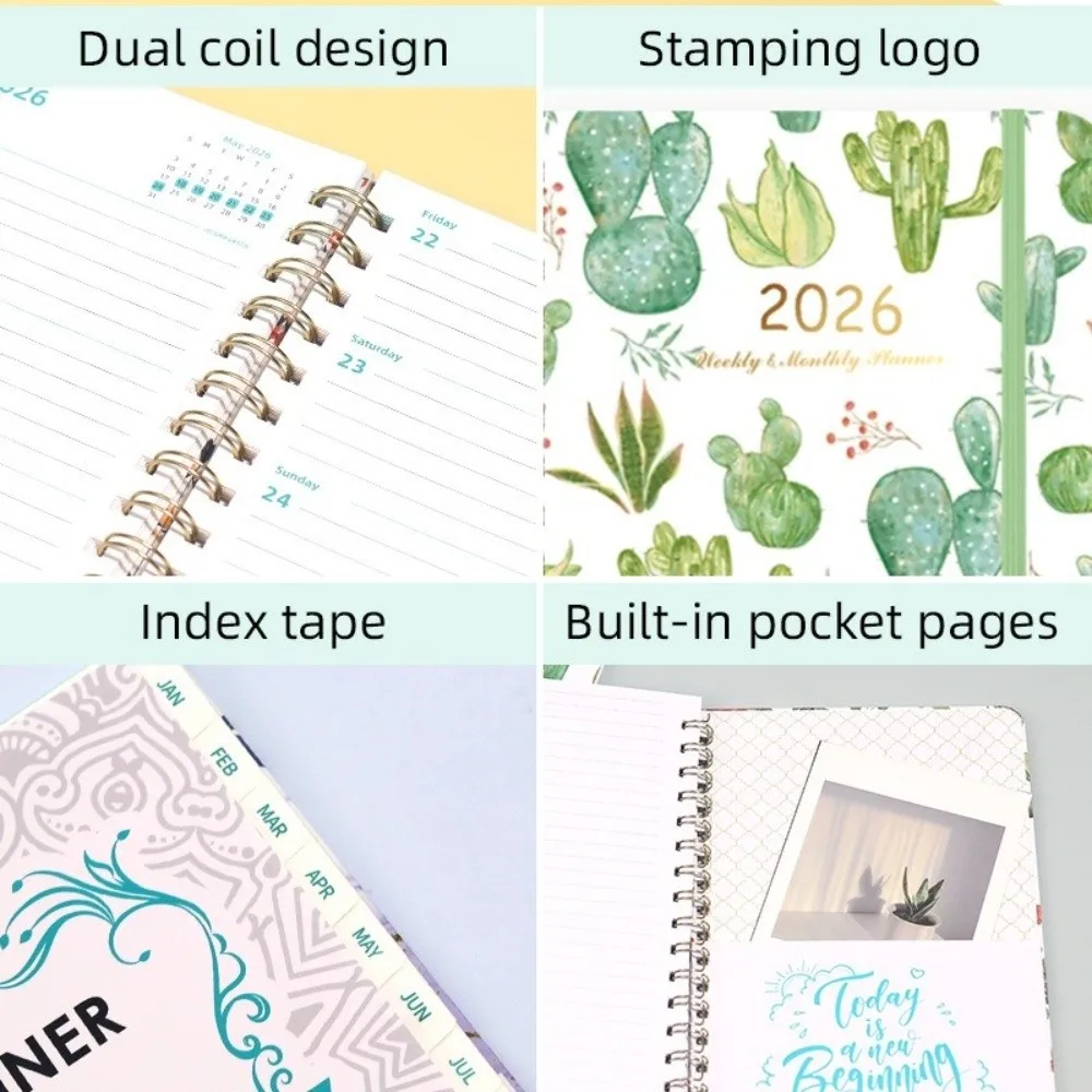 

New A5 2026 Planner Hard Shell Agenda Coil Notebook Exquisite Weekly and Monthly English Notebook for Students