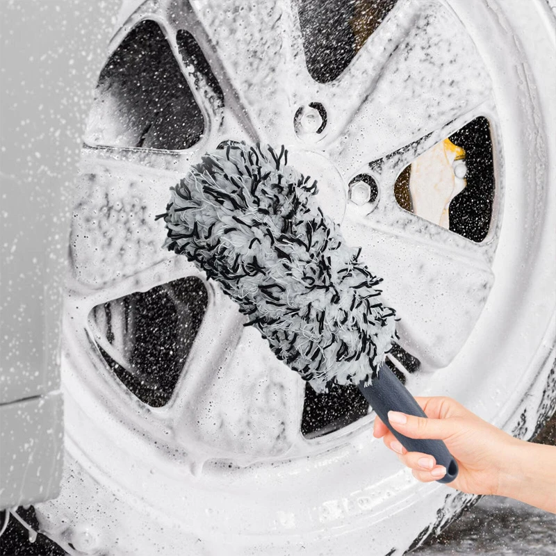 Car Wash Super Brush Plush Premium Wheels Brush Non-Slip Handle Easy To Cleaning Rims Spokes Wheel Barrel Car Accessories