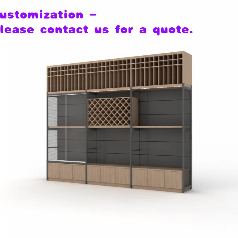 custom.XINDE Heavy Duty Customized Steel & Wood Stacking Wine Rack Supermarket Shelf Liquor Display Stand Retail Shelves